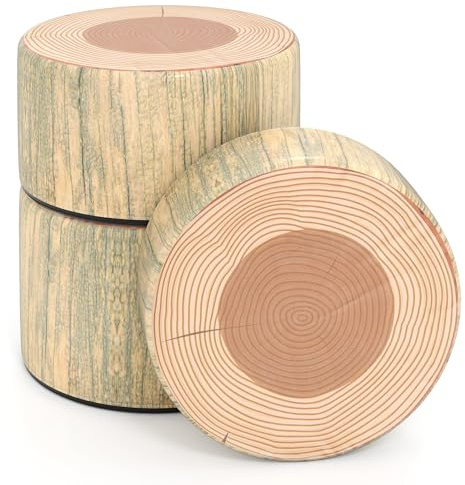 COSTWAY 3 PCS Tree Stump Stool Set, Kids Round Flexible Seatings with Different Heights, Children Realistic Natural Wood Printing Floor Cushions for Classroom Nursery Daycare Home (Light Wood Grain)
