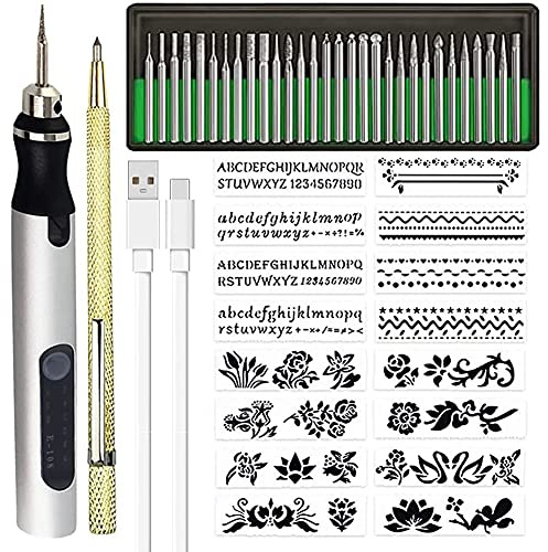 Pomoflexi Wiederaufladbare Kabellose Mini Gravieren Stift DIY Gravieren Werkzeug Kit für Metall Glas Keramik Kunststoff Schmuck Schablonen B