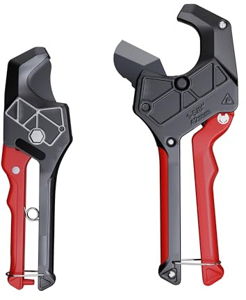 Rohrschneider Kunststoff, PVC Rohrschere 42 mm / 32 mm, Rohrschere für Kunststoffrohre, Rohrabschneider für PVC, PE und PPR Rohr, langlebiger Kunststoffrohrschneider mit SK5 Stahl- oder Edelstahlkling