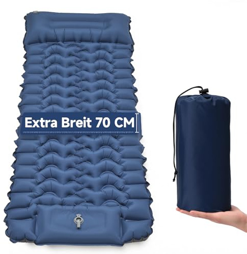 Materassino Gonfiabile Ultraleggero e Extra Largo per Campeggio (Formato XL), Materassino Isolante con Cuscino Integrato e Pompa a Piedi, 196x74x9 cm, TPU 40D, Portatile per Esterni e Viaggi (Blu