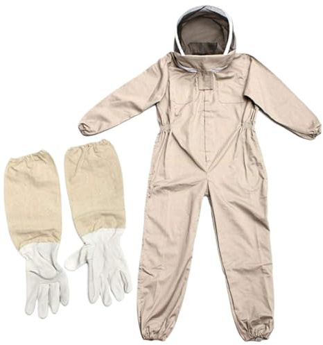 Tuta da apicoltore con guanti da ape Tuta da apicoltore ventilata a prova di puntura per tutto il corpo con cappuccio con cerniera Ape professionale in tela per, fattoria