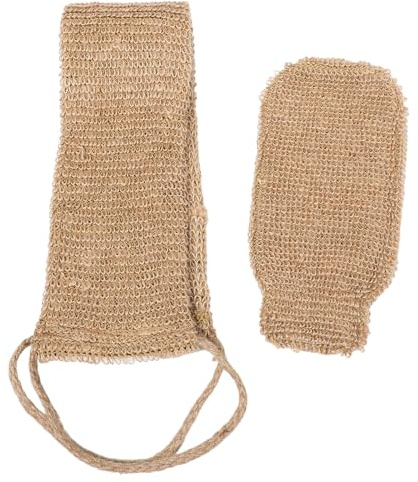 FENICAL 2 Stück Sisal Rückenschrubber mit Peeling Handschuhen und Weichem Schwamm Natürlicher Peeling Waschlappen für Sanfte Hautreinigung zu Hause und Hotel