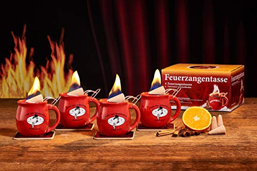 Feuerzangentasse 4er-Set, mit Rum (100ml) + ZimtZuckerHütchen (20er), Rot/Rühmann Schlock - für Feuerzangenbowle