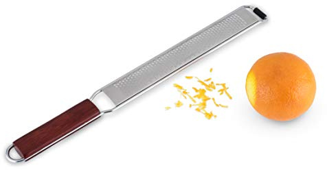 Viski Citrus and Cheese Grater, Stainless Steel Rasp Grater Zester with Acacia Wood Handle for Lemons, Oranges, Nutmeg & Cheese, Elegant Kitchenware for Cocktails, Cooking, & Bartender Gifts, Set of 1