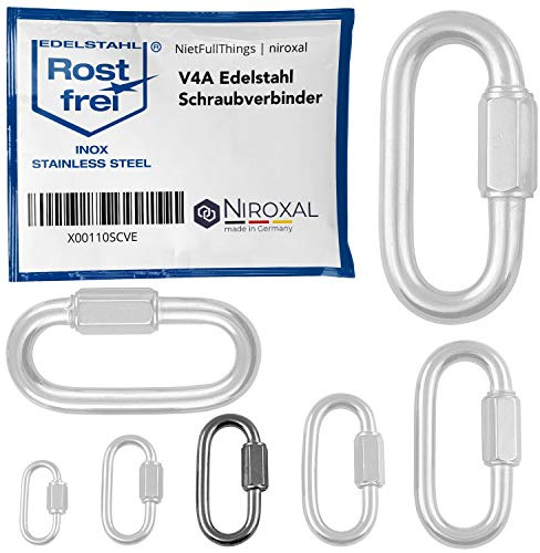 Edelstahl Schraubverbinder V4A A4 – Schraubkarabiner Kettenverbinder – Ø 5 mm – Bruchlast 930 kg – 2 Stück