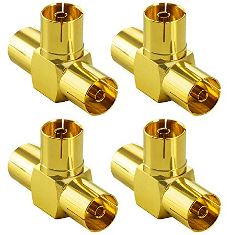 POPPSTAR 4X Sat TV Coax Adapter Verteiler T-Stück (3X IEC Antennenbuchse) für Koaxialkabel Antennenkabel vergoldet