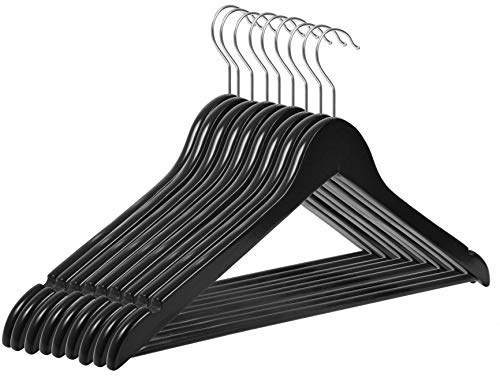 RSR Hangers Kleiderbügel Holz 20 Stück Schwarz Holzkleiderbügel | mit Hosensteg | 38 cm | 360° drehbarer Haken | Kleidung | Jacken | Anzug | Hosen | 10-50 Stück