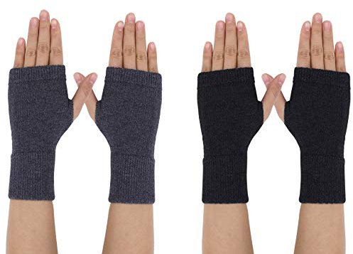 MaoXinTek Kaschmir Handschuhe Fingerlose Fäustlinge Handwärmer für Damen, 2 Paar Wärmer Strick Kurzer Gestrickte Halb Winter-Handschuhe mit Fingerdaumenloch zum Tippen Fahren