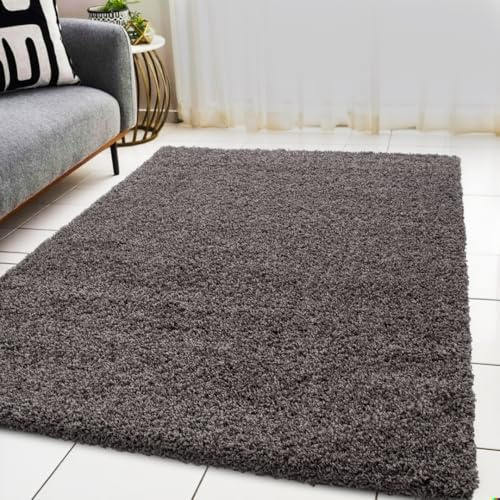 BPIL Living Room Rugs – 5cm Extra Thick Shaggy Rug – Soft Plain Area Rug, Luxurious Modern Carpet for Hall, Bedroom, Kitchen (Grey, 80x150 cm)