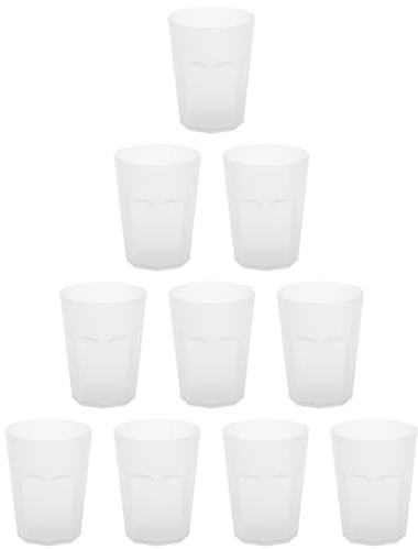 Engelland - 10 x Plastikbecher, Trinkbecher, Weiß, Frostoptik, 400 ml, Eichstrich, bruchfest, stapelbar, Mehrweg, Kunststoff, wiederverwendbar, Party-Becher, Trink-Glas