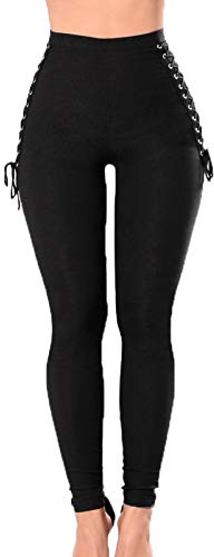 oneforus Femmes Côté/De Face Lacer Pantalon Crayon Taille Haute Bandage Leggings Élastique Bretelles croisées Pantalon Skinny
