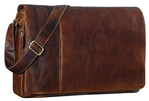 STILORD 'Maximus' XXL Ledertasche riesige Herren Umhängetasche Unitasche 17 18 19 21 Zoll Laptop Aktentasche Bürotasche Büffel Leder, Farbe:florida - braun