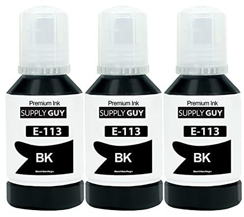Supply Guy Tinte Pigment Schwarz kompatibel mit Epson 113 für EcoTank ET-5850 ET-5800 ET-5150 ET-5170 (3x127ml Tintenflaschen)