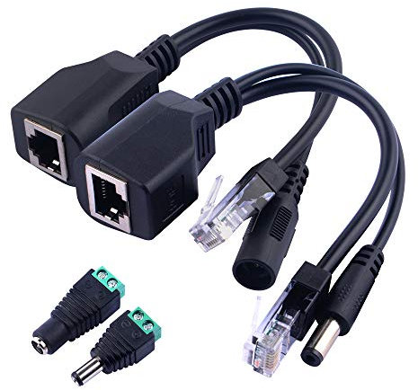 GeeekPi 1Pair Passive Power Over Ethernet RJ45 PoE Adapter Iniettore + Cavo Splitter Kit con 2,1 x 5,5 mm DC Power Adaptor Connector