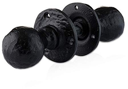 XFORT 63mm Black Antique Mortice Knob Set Unsprung, Black Door Knobs, Vintage Cast Iron Door Handles, Black Internal Door Handles, Black Antique Door Knob for Interior/Exterior Doors [1 Pair]
