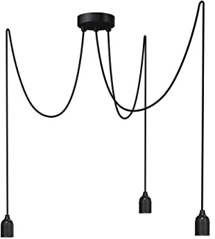 Relight Pendelleuchte 3-flammig Kraken (höhenverstellbar), E27 Lampenfassungen aus Bakelit, 3x 1.5 Meter Textilkabel Schwarz