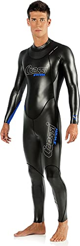 Cressi Triton Man All In One Swim våtdräkt 1,5 mm - 1,5 mm neopren hög densitet glidhud one-piece simvåtdräkt, svart/fluo blå, S, herr