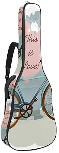 42 Zoll Gitarrentasche Gitarrentasche Rucksack für E-Gitarre, Akustik-Bass, Konzertgitarre, Ukulele Mandoline Vintage Fahrrad Floral Love