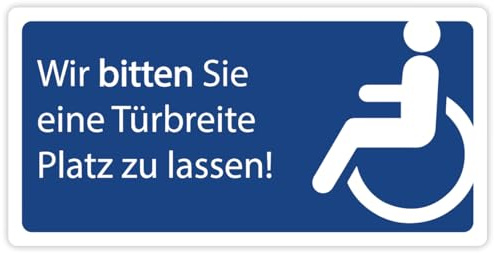 Aufkleber Barrierefreiheit „Türbreite Abstand Rollstuhlfahrer“ Parkhinweis Rücksicht Abstand Auto Sticker Folie selbstklebend | Größe wählbar Made in Germany, Größe: 5x10 cm