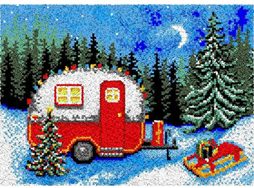 YWQJL Knüpfteppich Set, Knüpfteppich Zum Selber Knüpfen,DIY Mat Carpet Tapisserie,Häkelgarn-Kits Garn,Vorgedrucktes Schnee-Camping-Muster, Leinwand, Kunsthandwerk für Erwachsene,A-31.5x45.3in