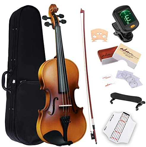 ADM Violine 1/4 Anfänger Kinder Geige 4-6 Jahre mit Griffbrettaufkleber, Schulterstütze und Stimmgerät