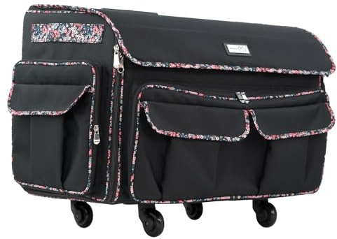 Everything Mary XXL sömnadsöverdrag, Svart med blommig trim, Extra Large, Rullande bärkasse