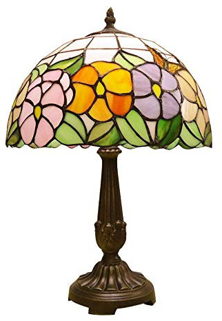 CAPXXIN Tiffany Lamp Table Lamp Colorful Stained Glass Dome Task Light Desk Lamp Night Light Antique Brass Zinc Base for Living Room Bedroom Coffee Table -(16“W x 18.8”H)-Typ D1 needed