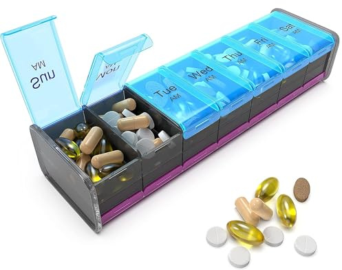 Extra Large Pill Organizer- XXL Pill Box 7 Day - Weekly Pill Organizer with AM PM Large Compartments Big Pill Case for Supplements Jumbo Pill Holder for Vitamins Huge Medicine Organizer 2 Times a Day