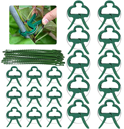 JOKILY 90 Stück Pflanzenclips, Pflanzenhalter für Rankhilfe Tomaten Rosen Gurken und andere, Pflanzen Verbinder für Kletterpflanzen Befestigung, Stabile pflanzenklammern mit 30 Pflanzenbindern