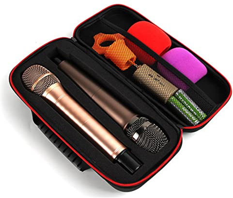 Kabellose Mikrofontasche, Harte Eva Tasche für Handmikrofon, Tragbare Tragetasche mit Zwei Mikrofontaschen, Stoßfest, Sturzsicher, mit Metallreißverschluss, für Unterwegs