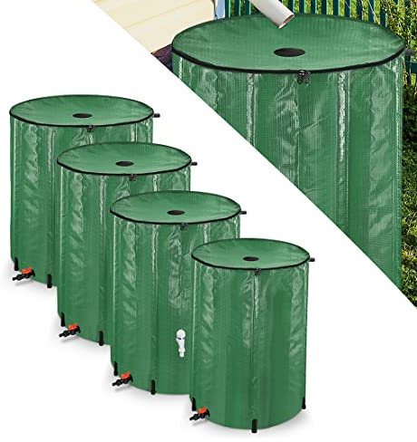 NAIZY Regentonne 500 Liter Regenwassertonne Zusammenklappbar Regenwassertank mit PVC Schutzabdeckung & Stützstangen & Ablassventil & Abgestufte Skala & Wasserhähne Wassertank, Grün 132 Gallone