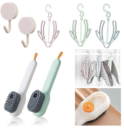 Eowppue 7 Piece Shoe Brush Set Shoe Cleaning Multifunctional Scrubbing Cleaning Brush with Liquid Box - Versatile Boot, Clothing, and Laundry Cleaning Tool