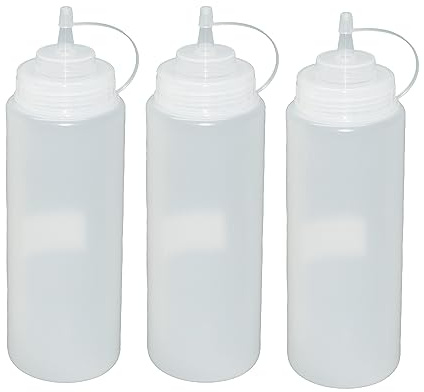 3 Stück transparente Quetschflaschen 1 Liter Dosierflasche Spenderflasche Dressingflasche