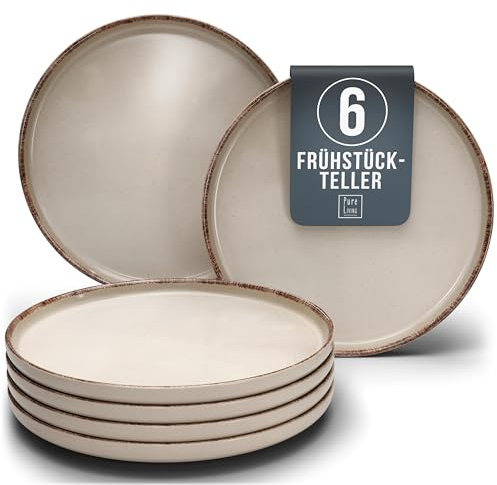 Set di Piatti in Steingut per 6 Persone Rustic - 6 Piatto della colazione Moderni Lavabili in Lavastoviglie - Elegante Servizio di Piatti per 6 Persone, Set Moderno - Pure Living beige