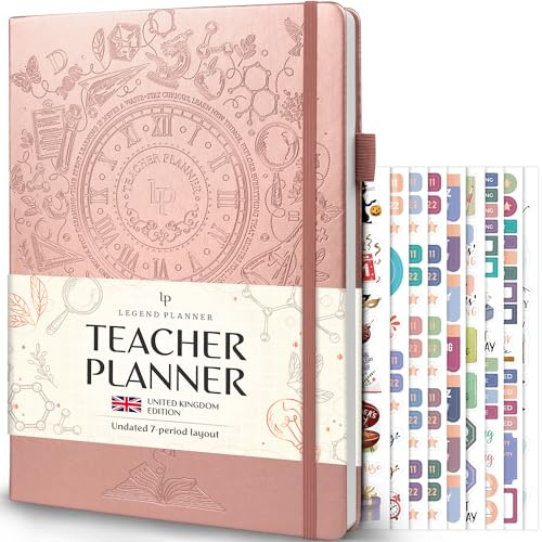 Legend Teacher Planner UK Edition – Livre de plan de leçons non daté pour enseignants avec calendriers hebdomadaires et mensuels – Organisation de la salle de classe et planificateur annuel scolaire –