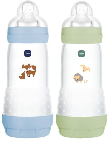 MAM Biberons Easy Start Anti-colica 4+ mesi, 320 ml, oceano+natura, confezione da 2