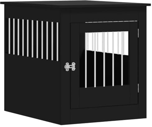 vidaXL Meuble de Cage pour Chiens, Niche pour Chiens avec Porte Verrouillable, Maison pour Chien, Table d'Appoint Salon, Noir Bois d'Ingénierie