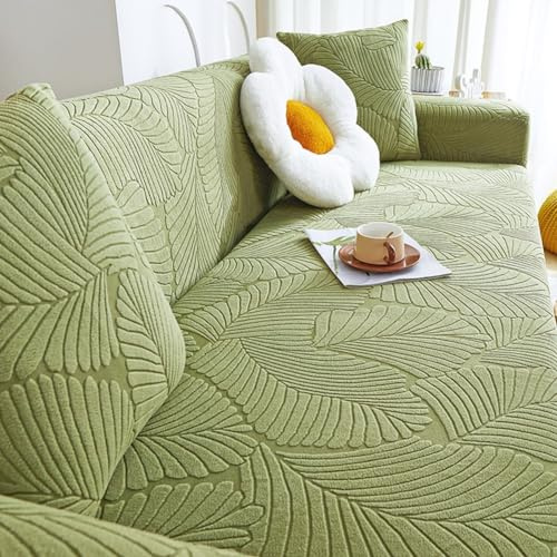 Sofabezug 1 2 3 4 5 Sitzer, Stretch Sofa Überzug rutschfest Sofaüberwurf Mit Armlehnen ，Verdickter Jacquard-Samt Couchbezug, Easy Fit Universal Möbelschutz ( Color : Mint Green , Size : 3 seater )