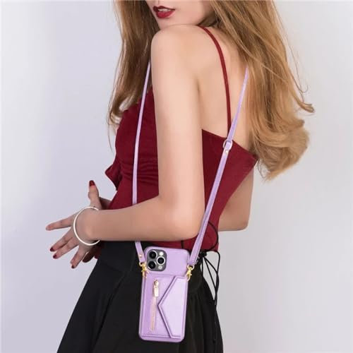 Umhängetasche mit Schultergurt, Reißverschluss, Brieftasche, Karte, Ledertasche für Samsung S24 S21 S22 Ultra S23 FE S20 A52 72 54 14 51 53 12, Lila, für Samsung S20 Plus
