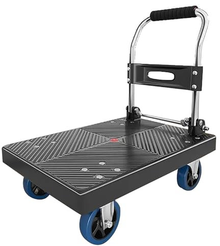 Plattformwagen Industrie Plattformwagen mit pannensicheren Reifen, klappbar, 150 kg Tragkraft, Antirutsch-Beschichtung und gummierter Kantenschutz,Transport Wagen Trolley Sackkarren(Size:72*48)
