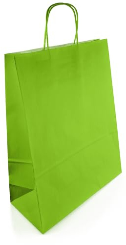 Netuno 200 Papiertaschen Grün 25 x 11 x 32 cm Kraftpapier grüne Geschenktaschen groß mit Henkel farbige Geschenktüten Mitgebseltüten Papiertragetaschen Papierbeutel Tragetaschen bunt
