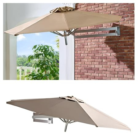 Ombrellone Parasole Da Giardino A Parete 220/250 Cm, Ombrellone Parasole Pieghevole, Protezione Uv Ombrellone Da Balcone Con 8 Stecche, Ideale Per Giardino Balcone Cortile(Khaki,250cm)