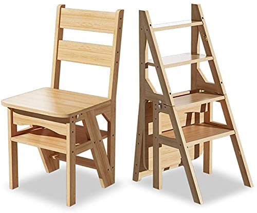 4-stufiger Klappleiter aus Holz, multifunktional, Trittleiter aus Holz