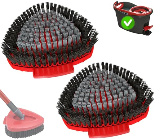 2 Pack Scrub Brush Head Replacement for Vileda Turbo Smart Spin Mop System | Dual-Bristles Scrub Brush – Soft Grey for Lather, Hard Black for Tough Stains. For Bathroom, Kitchen, Pools, Decks, Garages