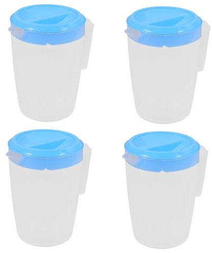 TOPBATHY 4 Stück Saftkrug Fruchtsaftkanne Getränkekrug Wasserbehälter Getränkekaraffe Wasserkrug mit Deckel Eistee Eistee-Krüge Weinkrug Limonadenkrug Plastikkrug mit Deckel pp Blue