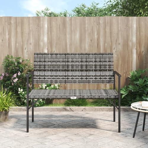 SDWEHO7 2-Sitzer-Gartenbank mit Rückenlehne und Armlehnen, Balkonbank wetterfest, Terrassenbank, Garten-Relaxbank, Lounge-Bänke, Grau Poly Rattan 109 x 62 x 88 cm