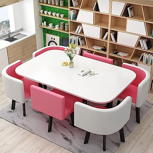 Mid Century Modernes 7-teiliges Esstisch-Set für 6 Personen mit Bartisch, Küchentisch und Stühlen für Esszimmer, Küche, Restaurant und Wohnzimmer (U 90 x 150 cm)
