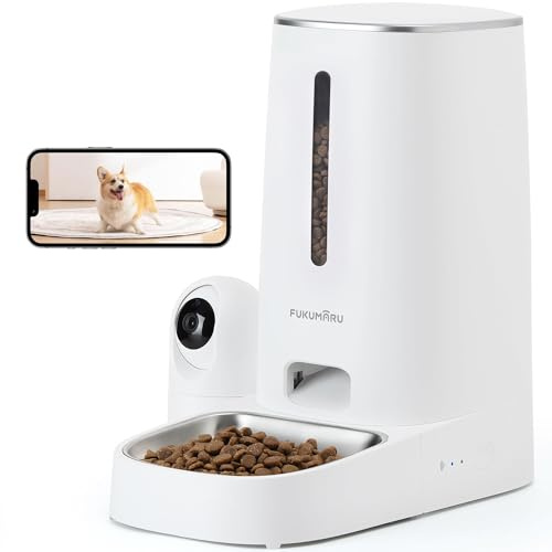FUKUMARU Distributore Automatico Cibo Gatti con Telecamera HD 1080P, 4L, Mangiatoia per Cani con Video e Visione Notturna,Controllo tramite APP WiFi 5G e 2.4G,Audio Bidirezionale,Sensore Cibo Basso.