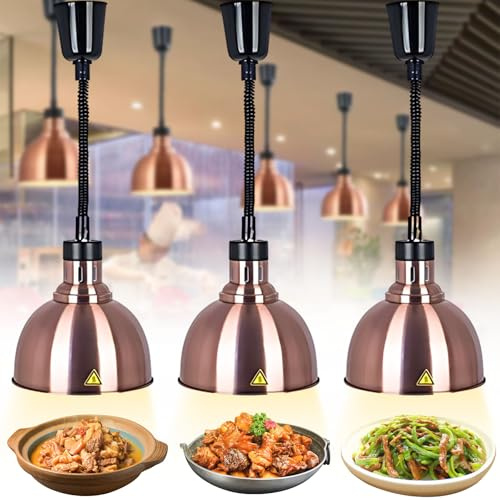 Lampe Chauffante de Cuisine Professionnelle, 250W Lampe Chauffe Plat Buffet Suspendue, Lampe de Chauffante Commercial pour Hôtels, Buffets et Pizza, Hauteur Réglable 60-180cm