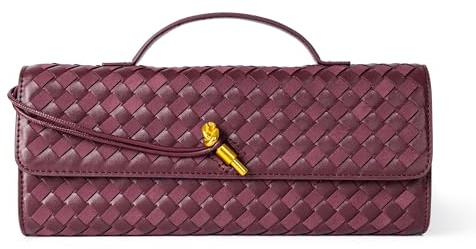 Gewebte Geldbörse für Damen, Abend-Clutch, gewebtes Leder, Umhängetasche, Wildleder-Geldbörse, formelle Abendtasche, Weinrotes gewebtes Leder und Wildleder